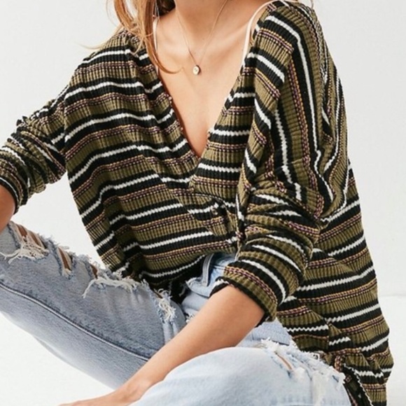 Urban Outfitters Sweaters - UO Jojo Oversized Striped Thermal Button-Front Top